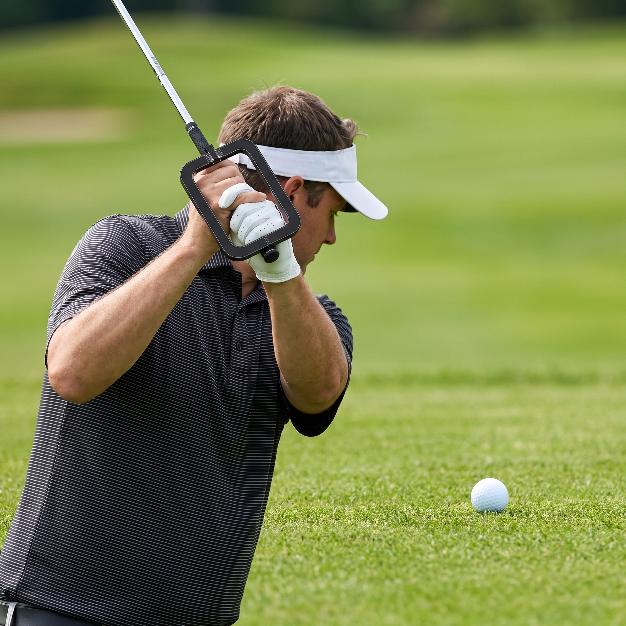 Golfer trainiert mit Handstabilisator am Griff