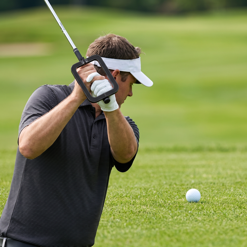 Golfer trainiert mit Handstabilisator am Griff